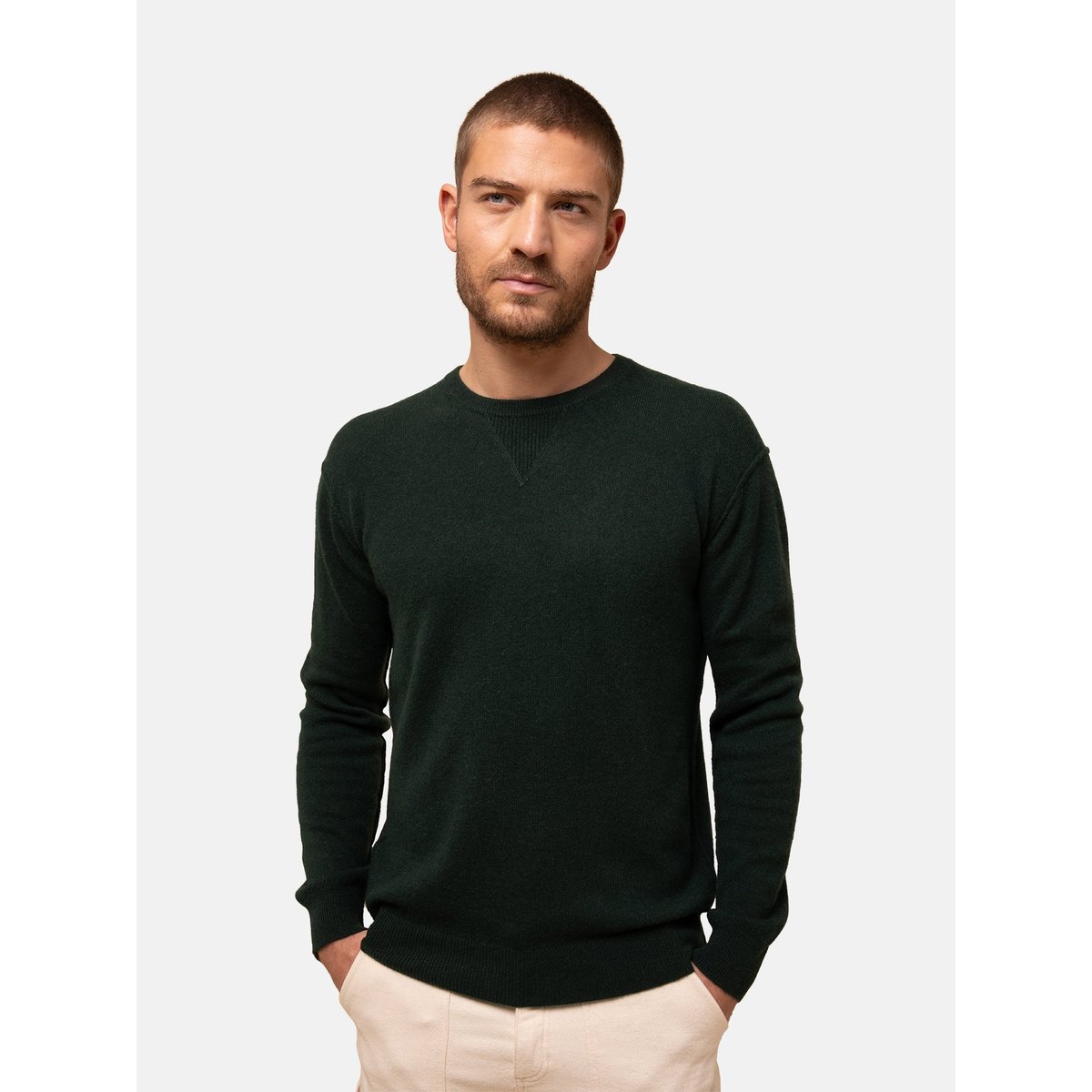 Pull Col Rond Cyprès Noe vert foncé, JUST CASHMERE