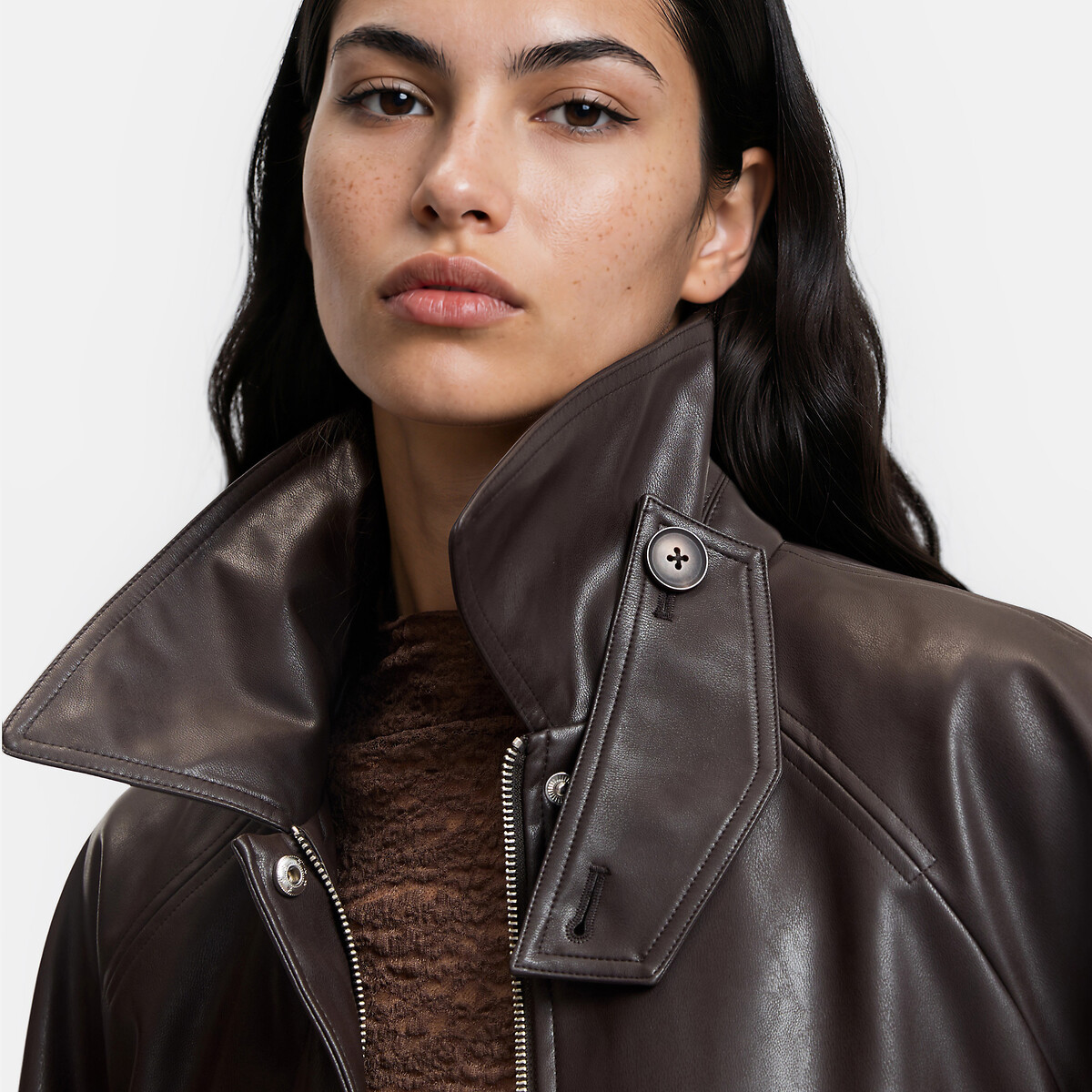 Trench court, en simili marron chocolat, LA REDOUTE COLLECTIONS