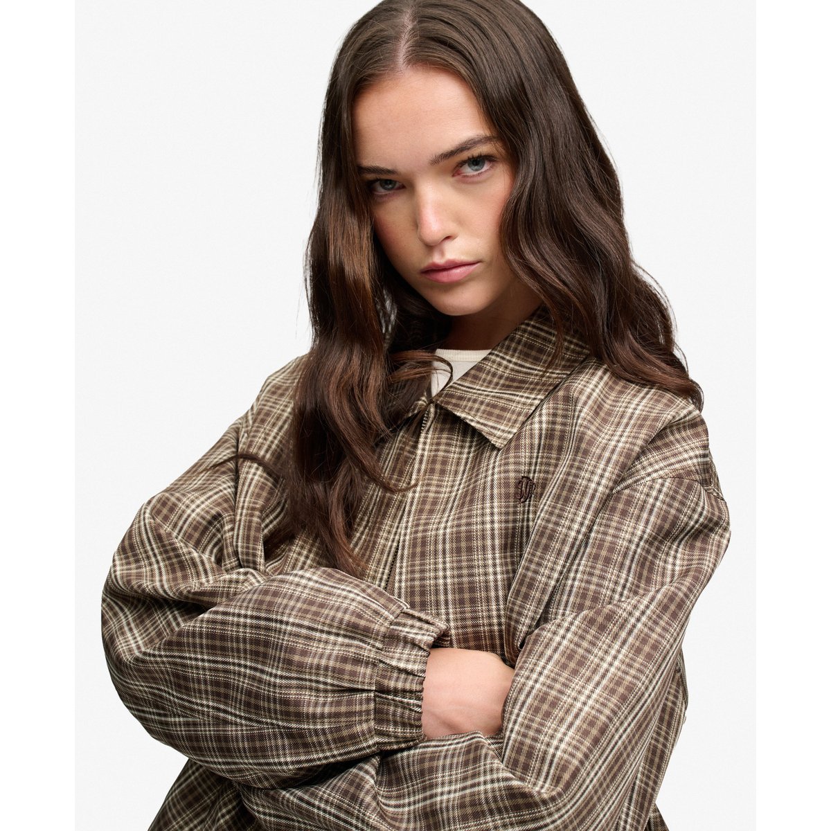 Veste Bomber à Carreaux Coupe Oversize carreaux brun marron, SUPERDRY