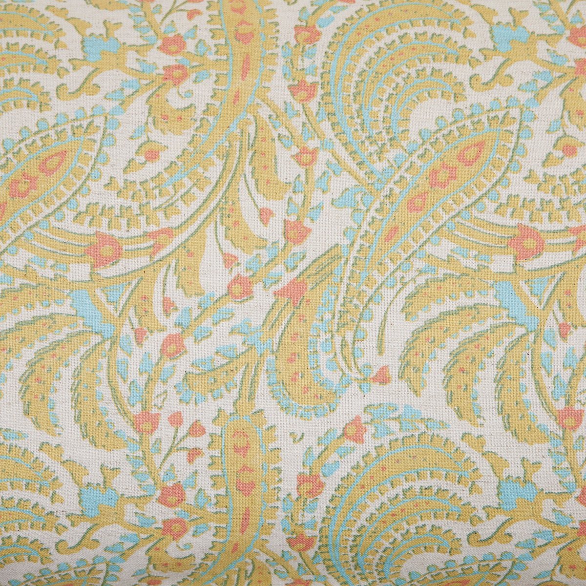 Housse De Coussin en Métis coton et lin à motif paisley PADMA jaune indien et écru, MADURA