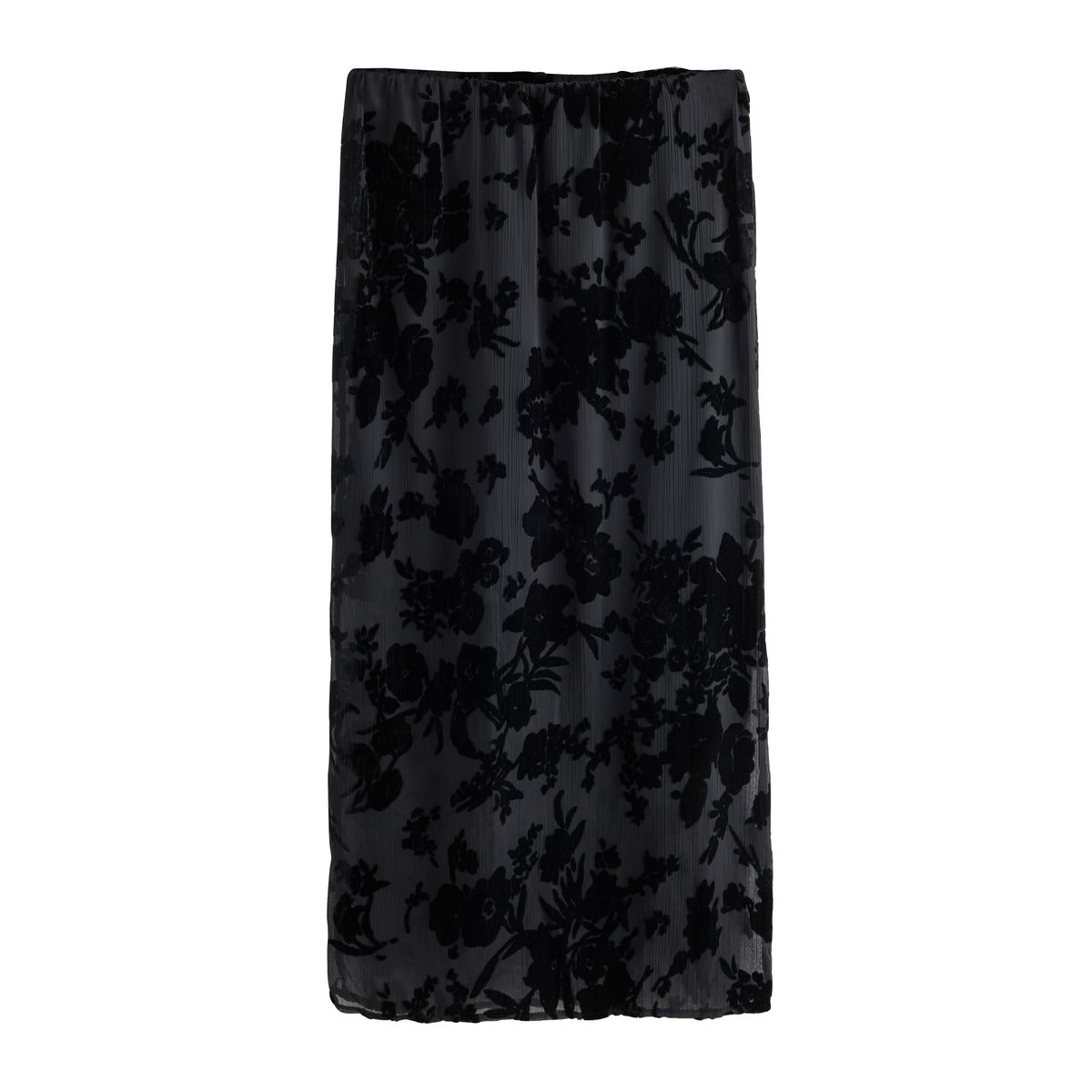 Jupe mi-longue en tissu dévoré à fleurs noir, NEXT