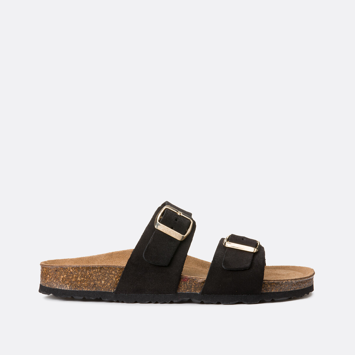 Mules en cuir suédé double boucles noir, LA REDOUTE COLLECTIONS