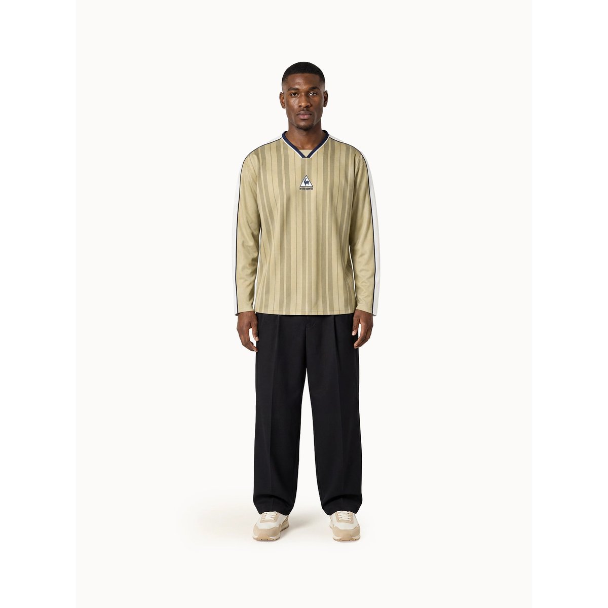 Maillot relax en double face avec bandes ton sur ton JERSEY safari/marshmallow, LE COQ SPORTIF