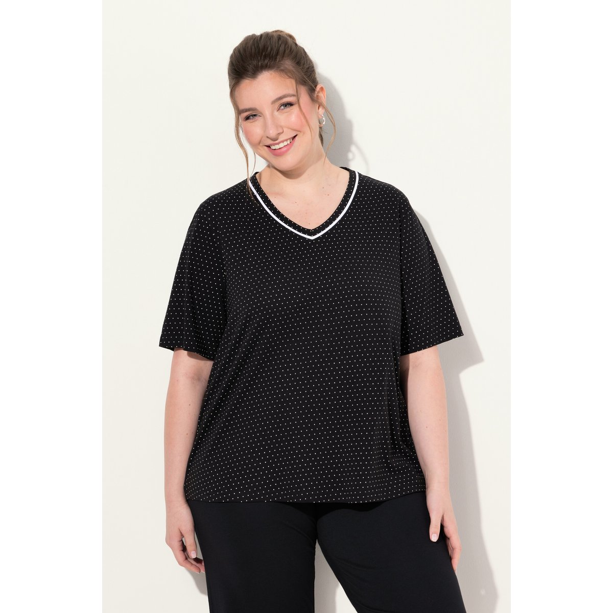 Lot de 2 T-shirts de pyjama, pois/uni noir, ULLA POPKEN