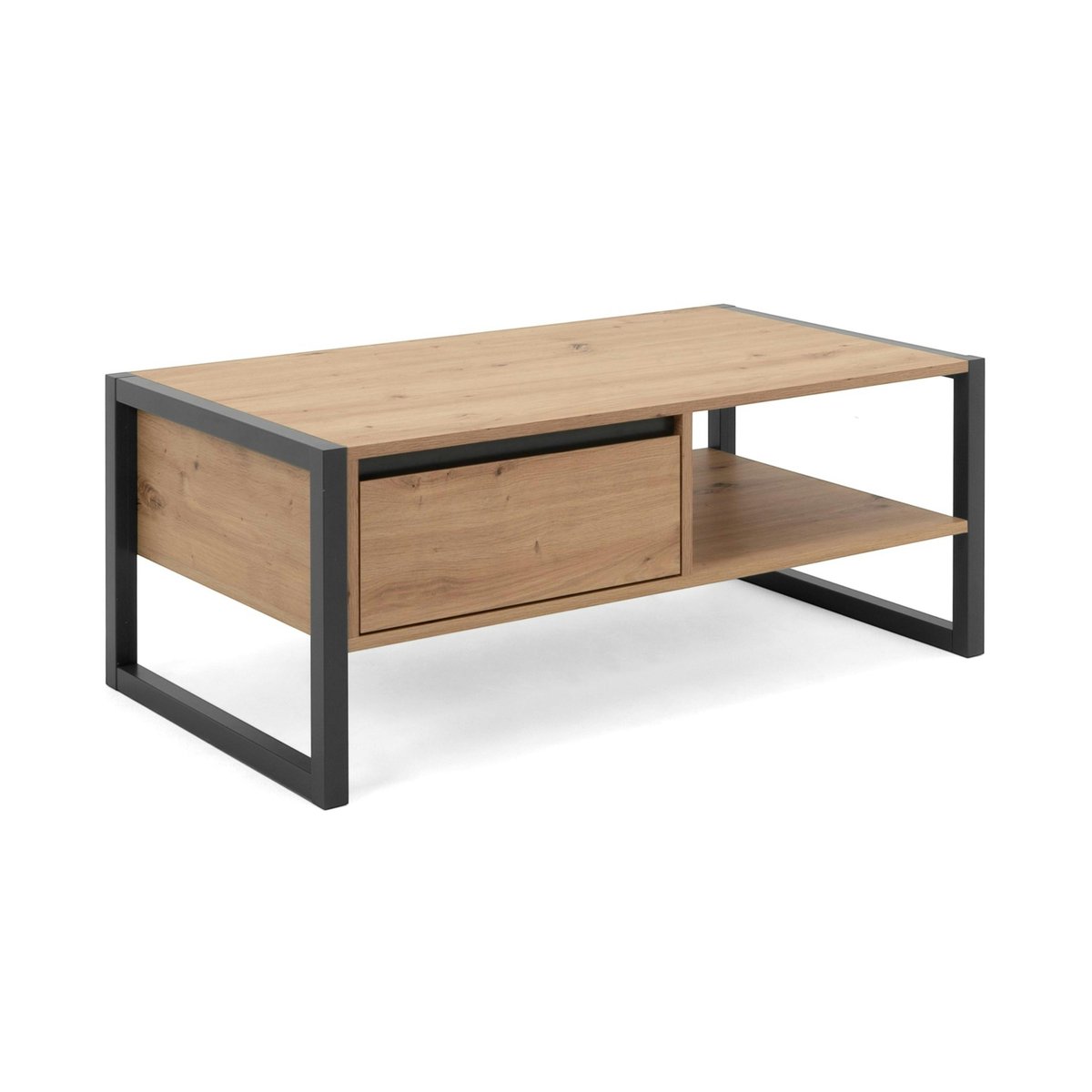 Table basse rectangulaire avec niche et tiroir ALVA chêne, PIER IMPORT