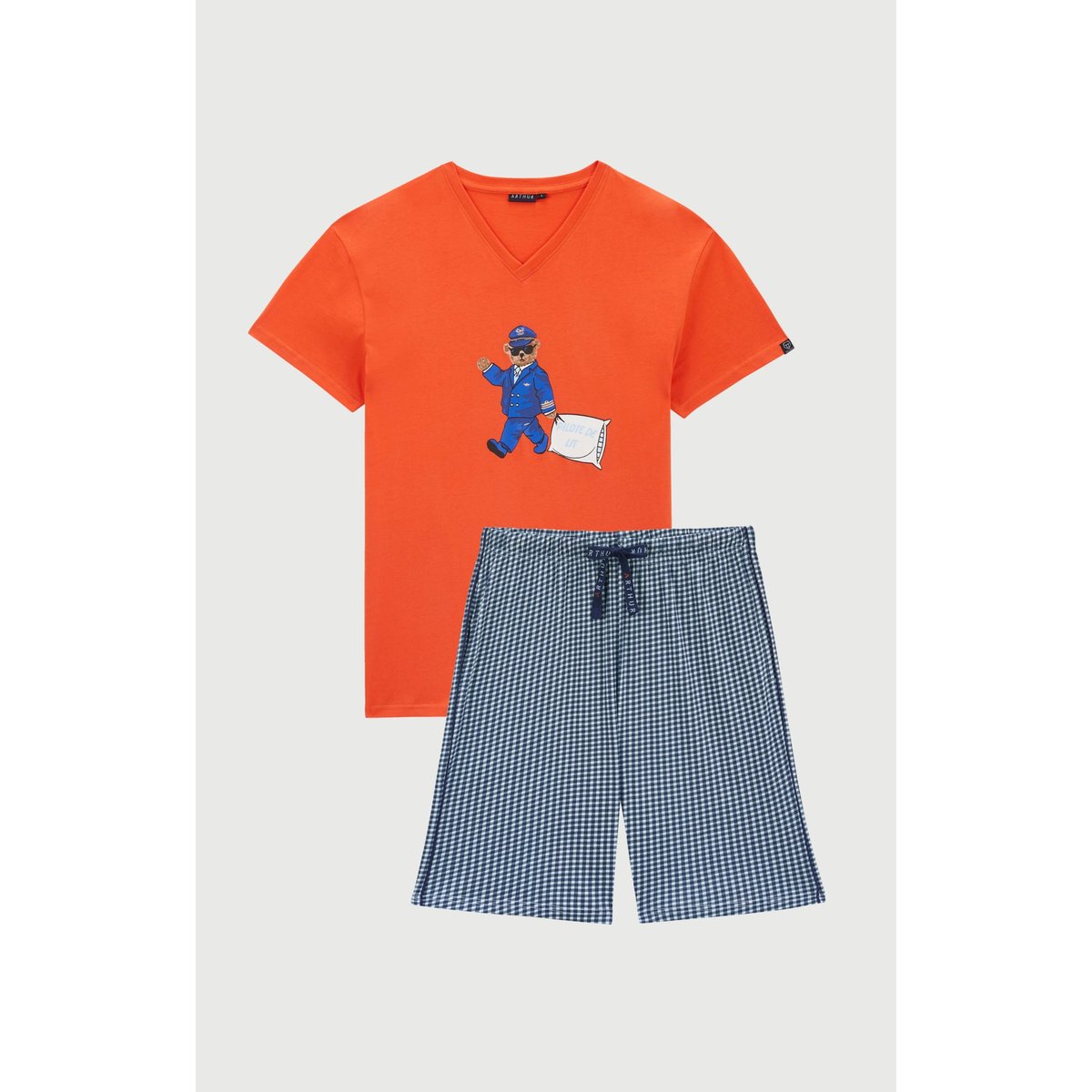 Pyjashort en jersey de coton léger imprimé Pilote de lit marine, ARTHUR