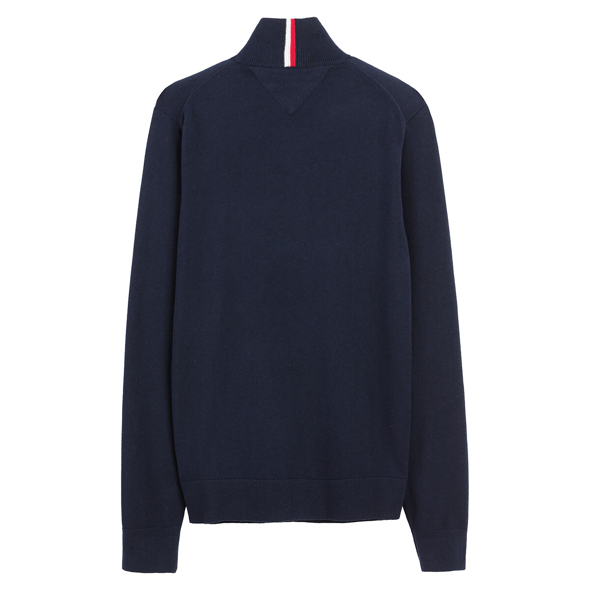 Pull col montant zippé en coton et cachemire bleu marine, TOMMY HILFIGER