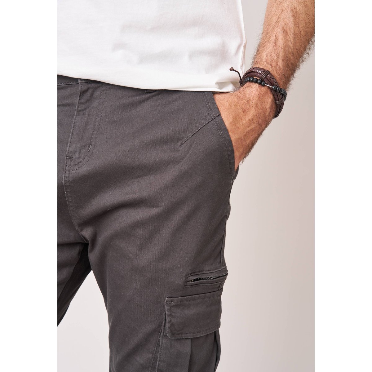 Pantalon regular homme en toile de coton GARENO gris charbon, DEELUXE
