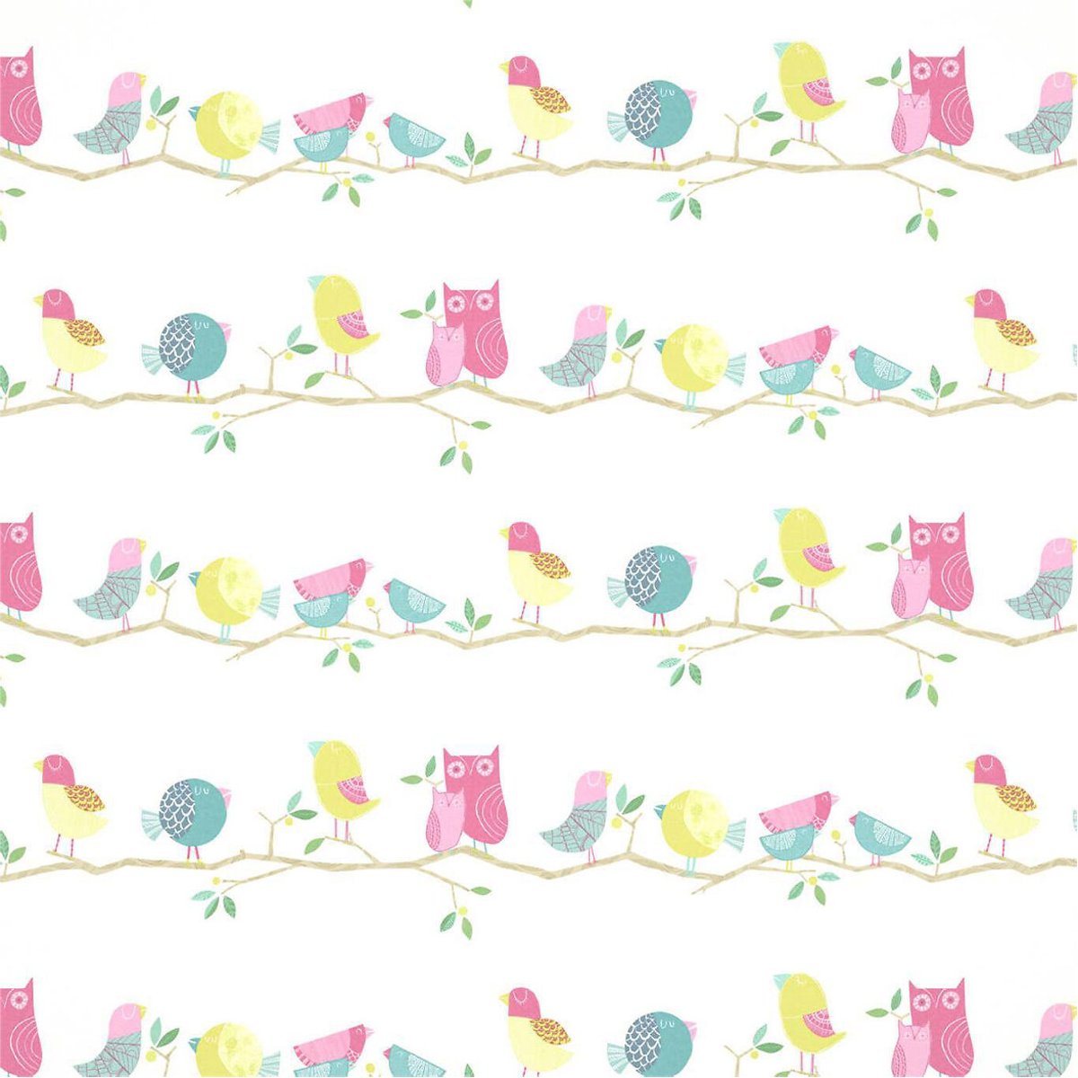 50x1000cm What a Hoot Wallpaper pink aqua apple and natural, HARLEQUIN