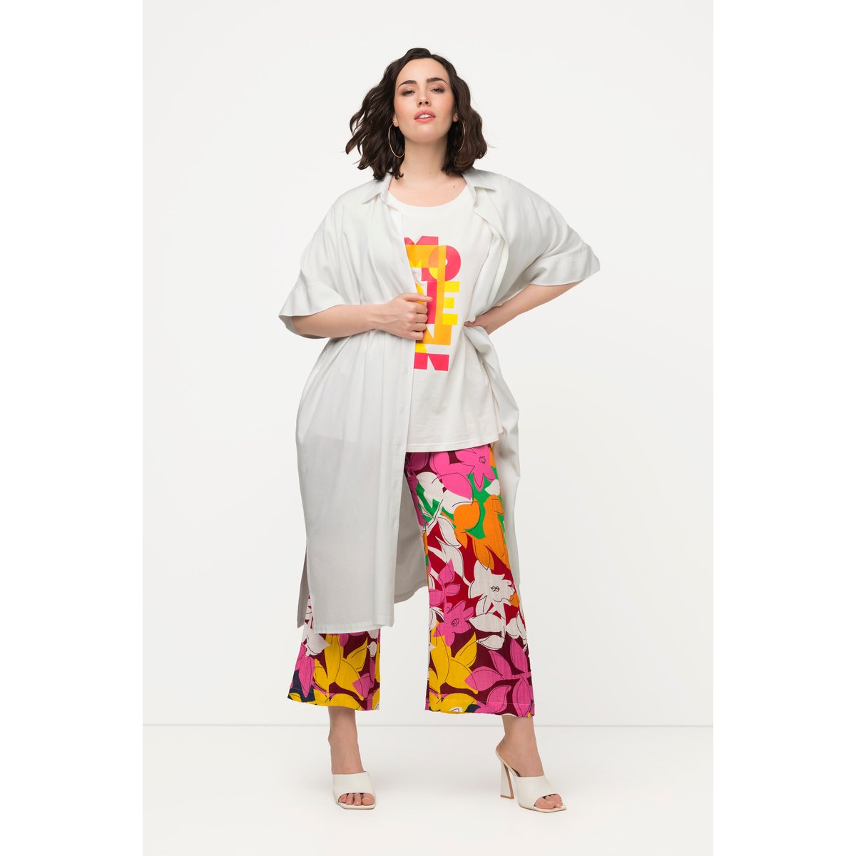 Robe midi en lin mélangé blanc cassé, ULLA POPKEN