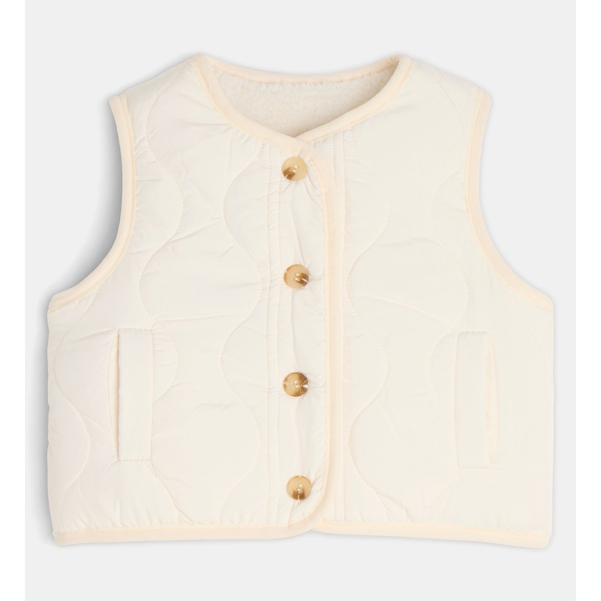 Veste sans manches toudou réversible façon sherpa écru et beige, CADET ROUSSELLE