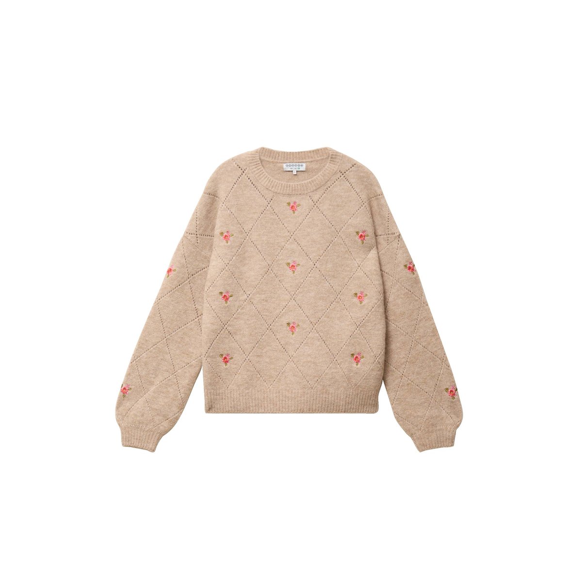 Pull droit col rond manches longues creme, BONOBO