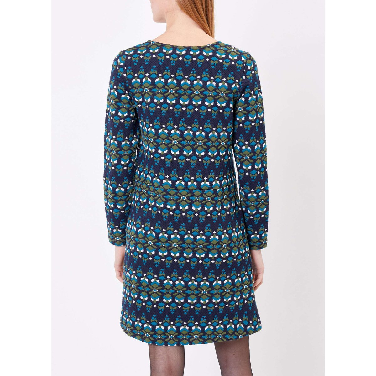Robe droite imprimée en maille OSIE bleu foncé, PRINCESSE NOMADE
