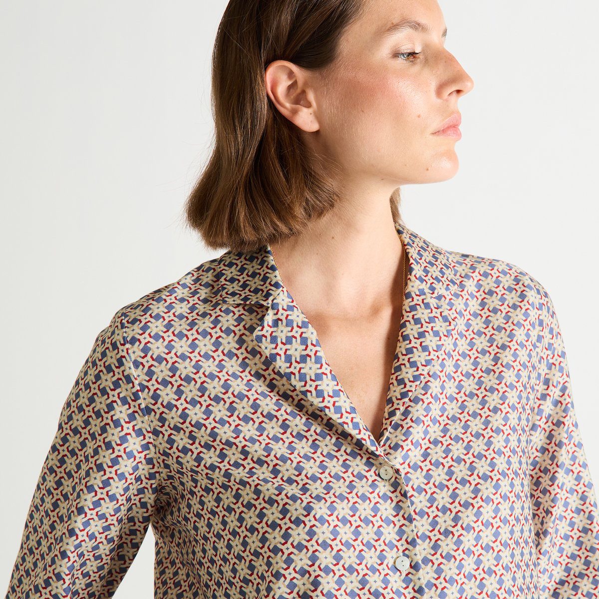 Pyjama col tailleur en satin MARINA bleu, LAURENCE TAVERNIER