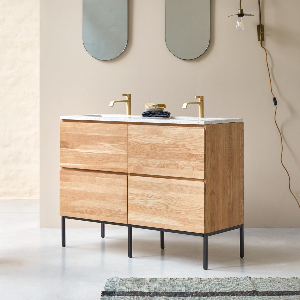 Meuble Salle De Bain en Chêne massif, NOVA beige, TIKAMOON