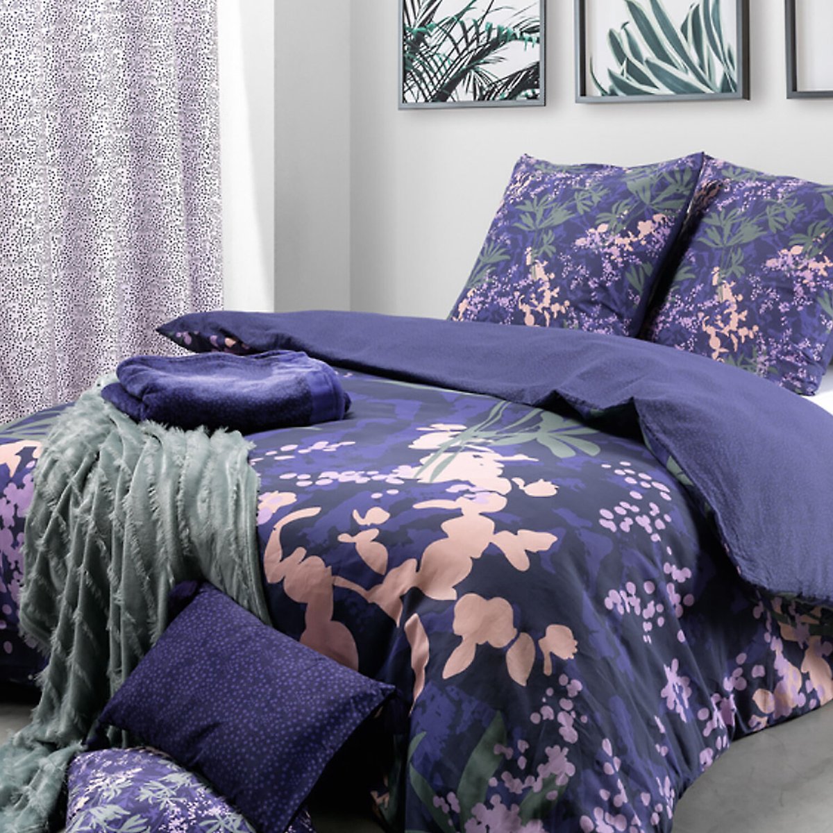 Parure housse de couette en coton imprimée, Paola rose, C DESIGN HOME TEXTILE
