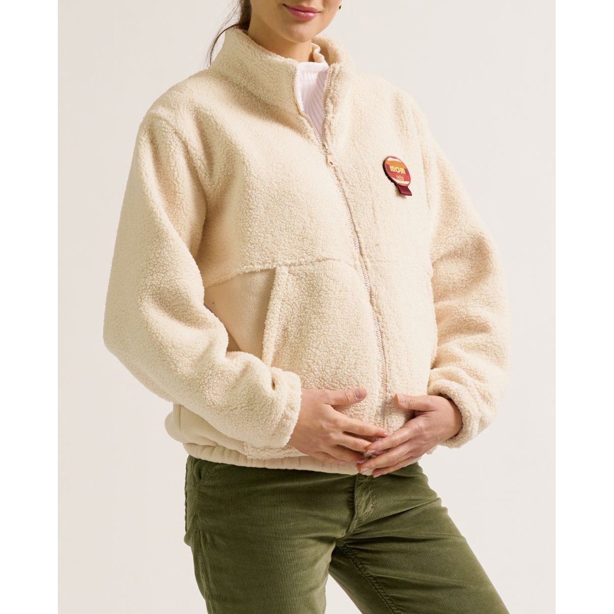 Veste polaire de grossesse et portage Sasha beige, CACHE COEUR