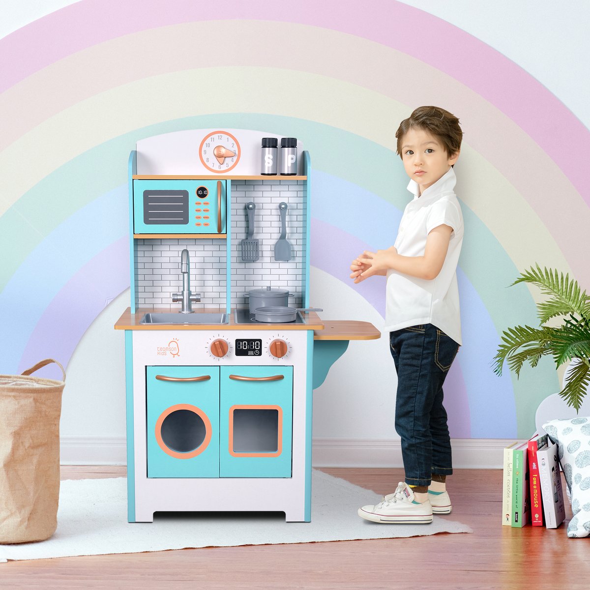 Cuisine Enfant Bois LITTLE CHEF bleu-blanc, TEAMSON KIDS