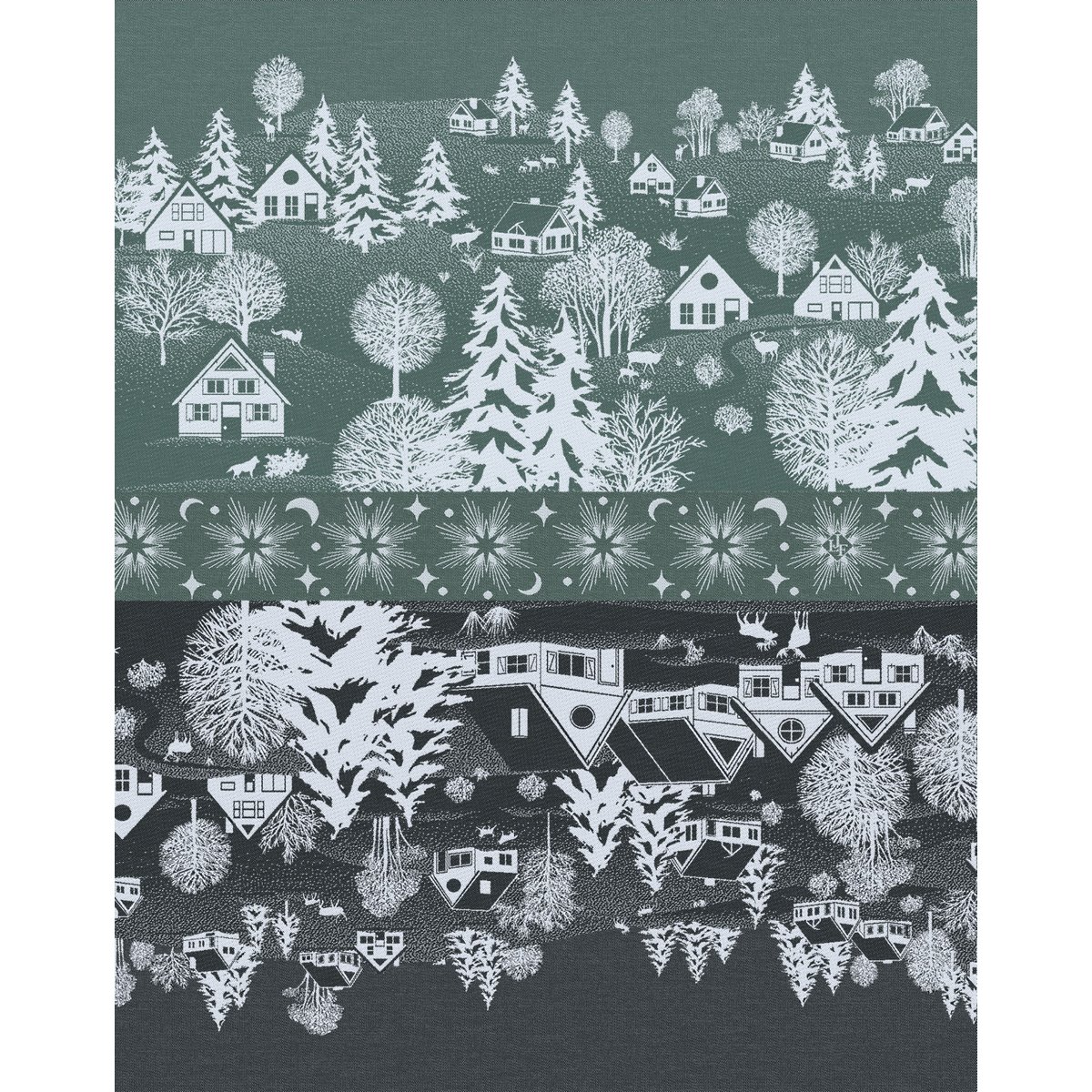 Torchon Sous les étoiles vert gui, LE JACQUARD FRANCAIS