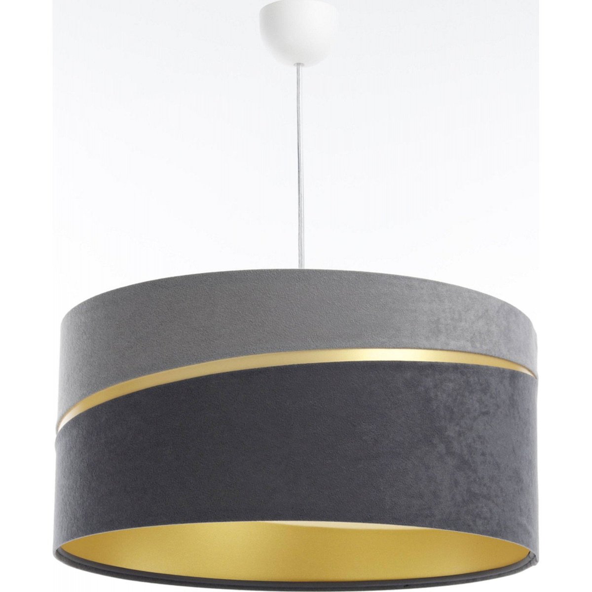 Suspension en lin SWING abat-jour en satin microfibre gris et gris anthracite, liseret doré et intérieur doré, BPS KONCEPT