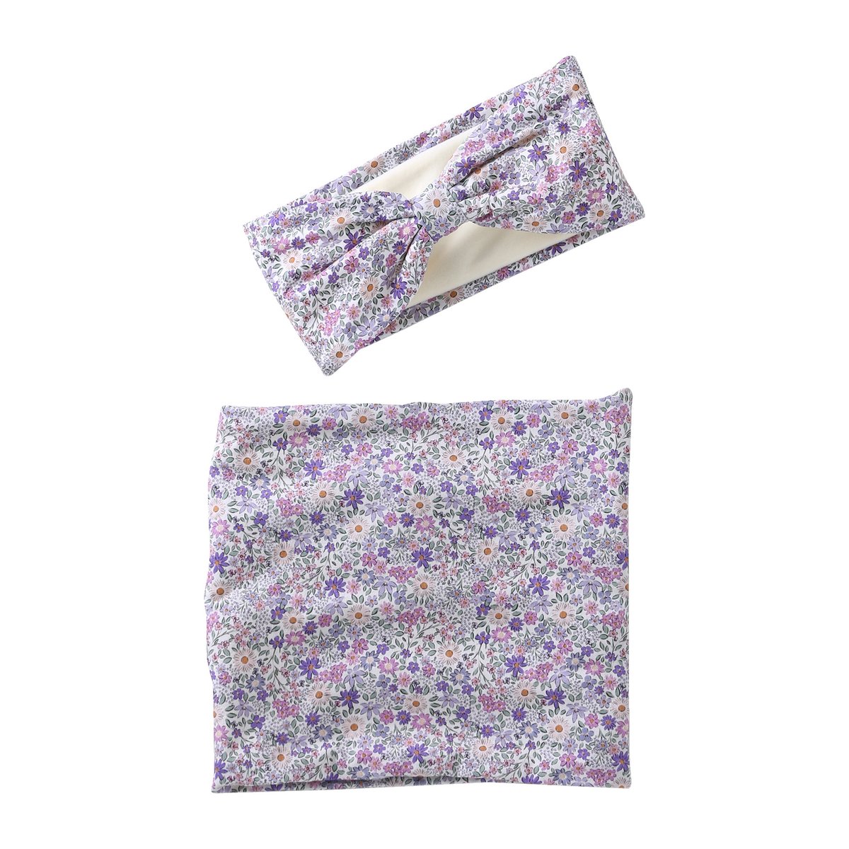Ensemble bandeau et snood jersey lilas poudré, VERTBAUDET