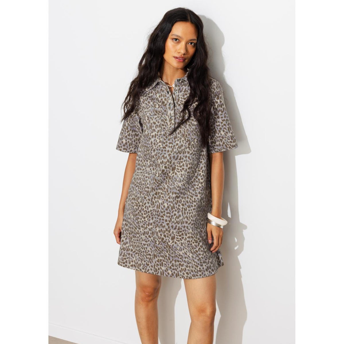 Robe courte léopard en toile imprimé sable, PROMOD