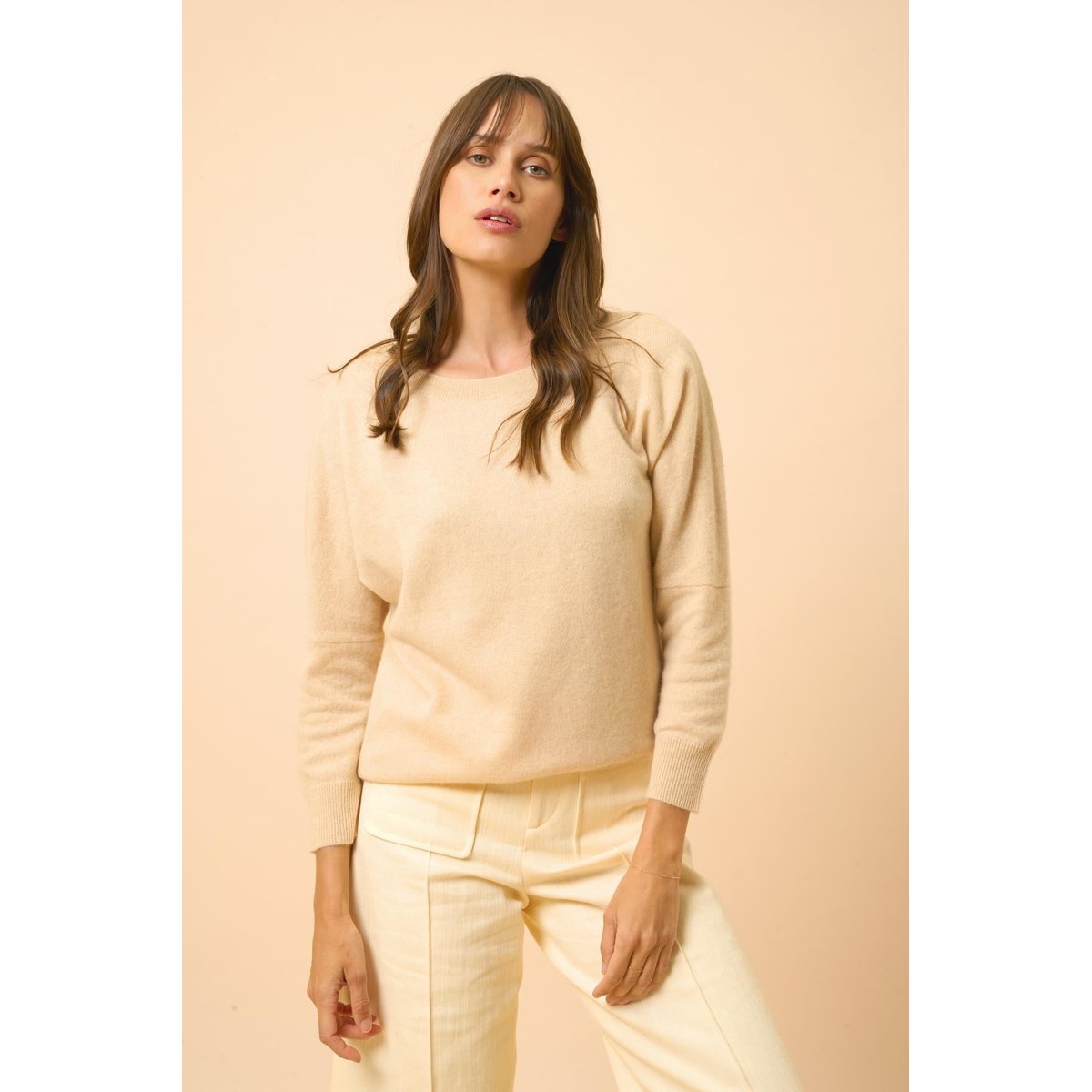 Pull Chauve Souris Sable Rebecca beige, JUST CASHMERE