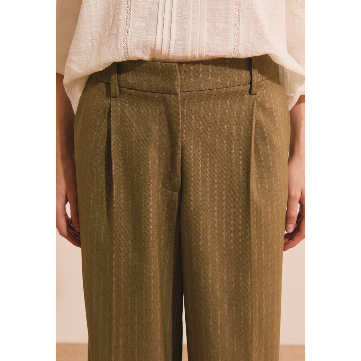 Pantalon droit à rayures tennis PERVANCHE RAY kaki olive, ETAM
