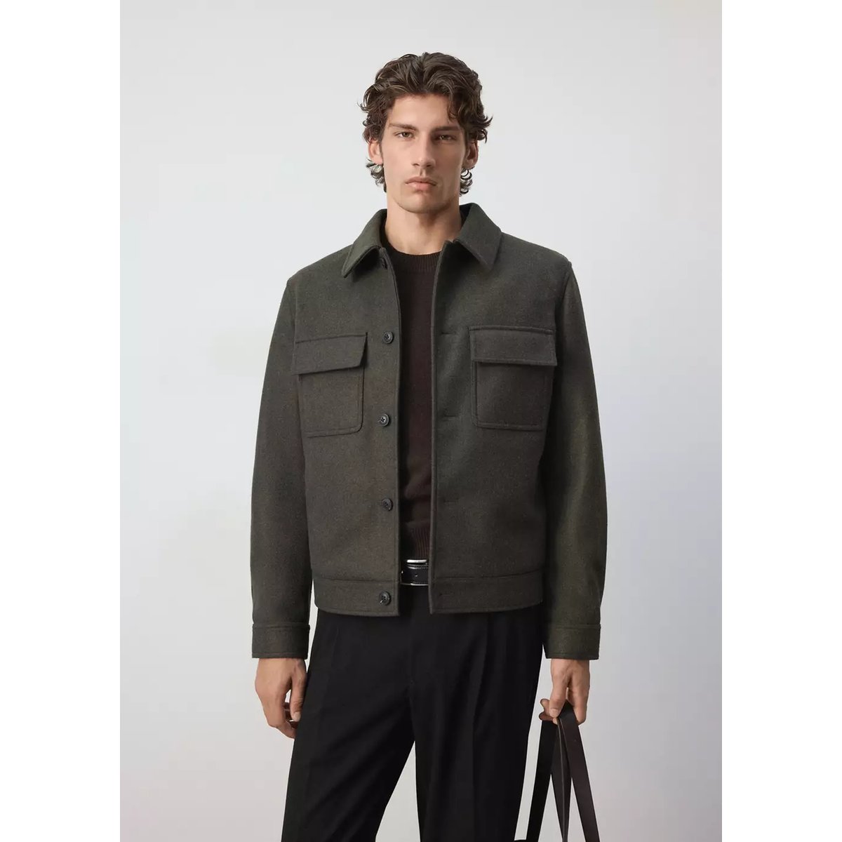 Veste en flanelle avec poches vert foncé, MANGO MAN