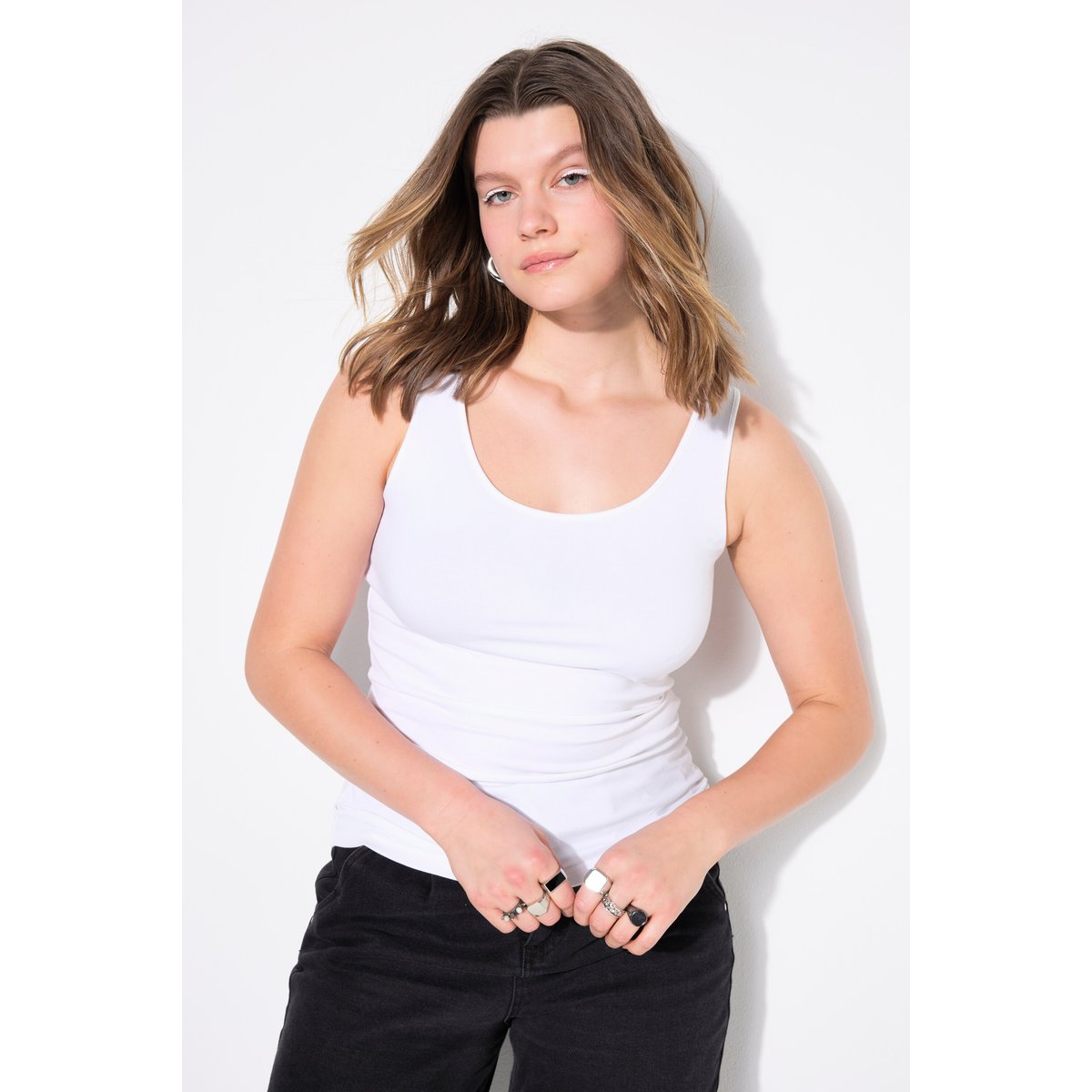 Top Basic, encolure large, jersey stretch blanc neige, STUDIO UNTOLD