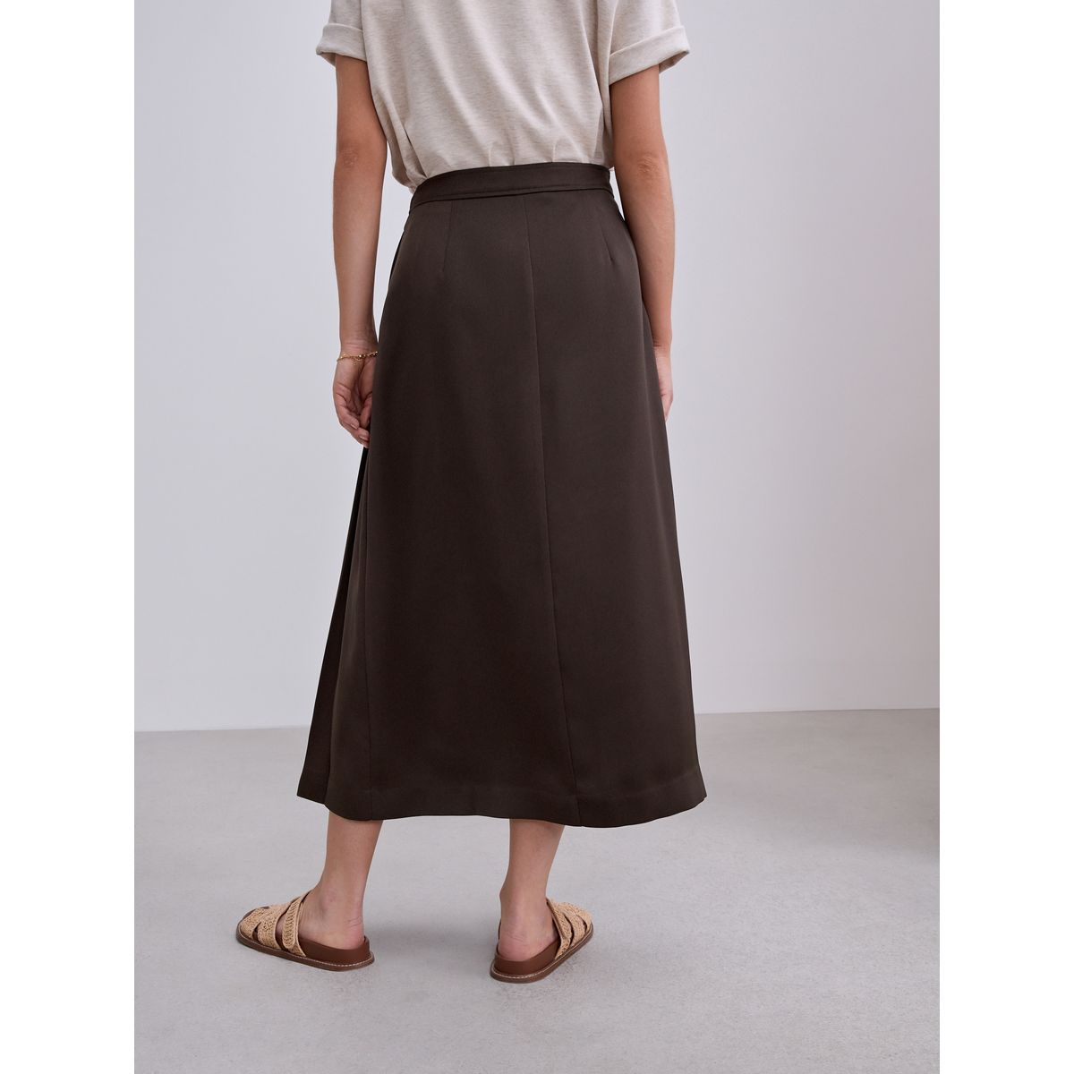 Kilt mi-long en satin plissé marron chocolat, NEXT