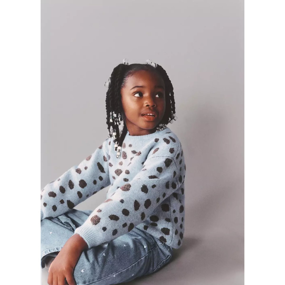 Pull-over maille imprimé animal bleu ciel, MANGO BABY