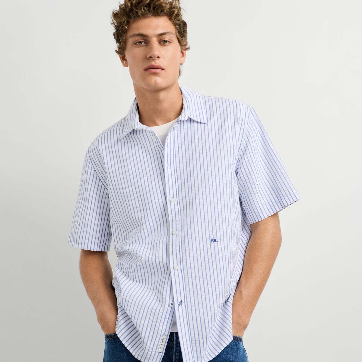 Chemise Seersucker À Rayures Coupe Décontractée blanc, PEPE JEANS