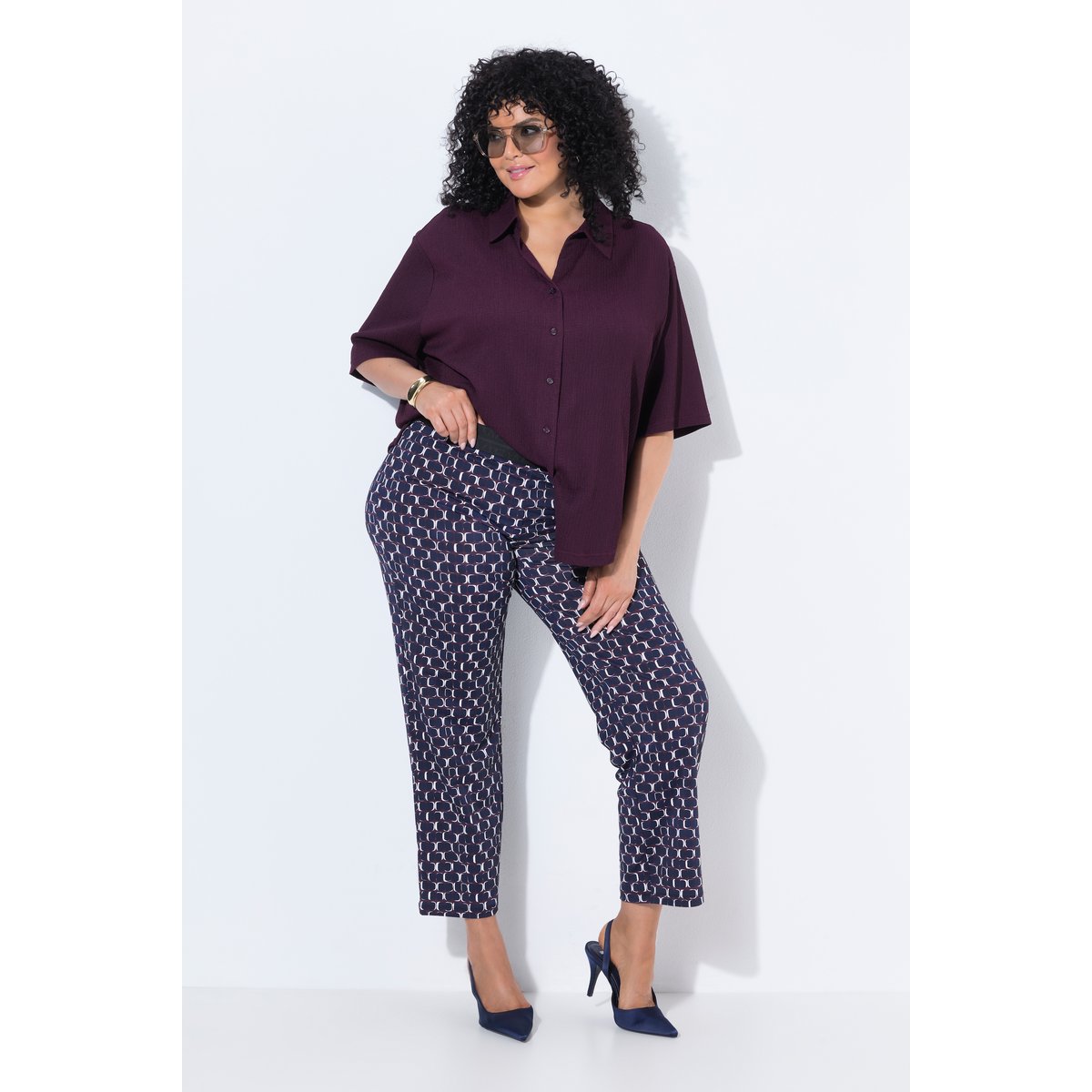 Pantalon Sienna en jersey, imprimé prune foncé, ULLA POPKEN
