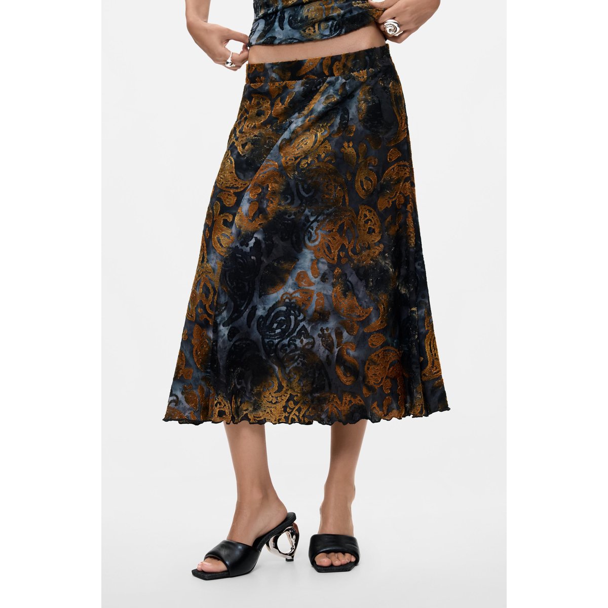 Jupe droite floquée bleu, DESIGUAL