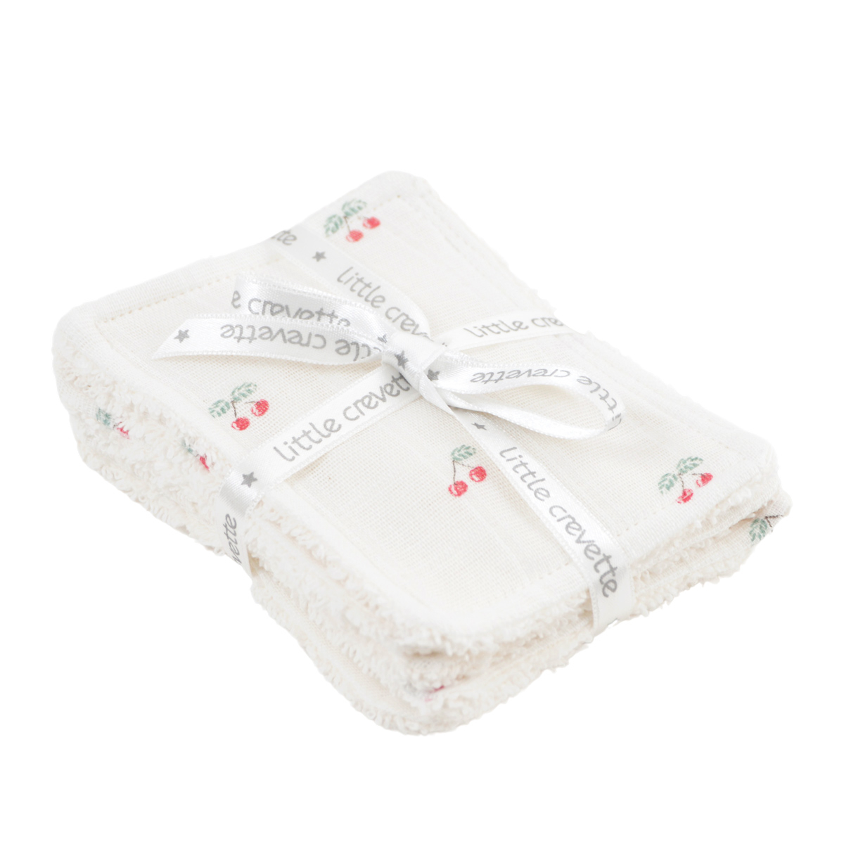 Lot de 12 lingettes lavables coton bio CERISE ecru, LITTLE CREVETTE