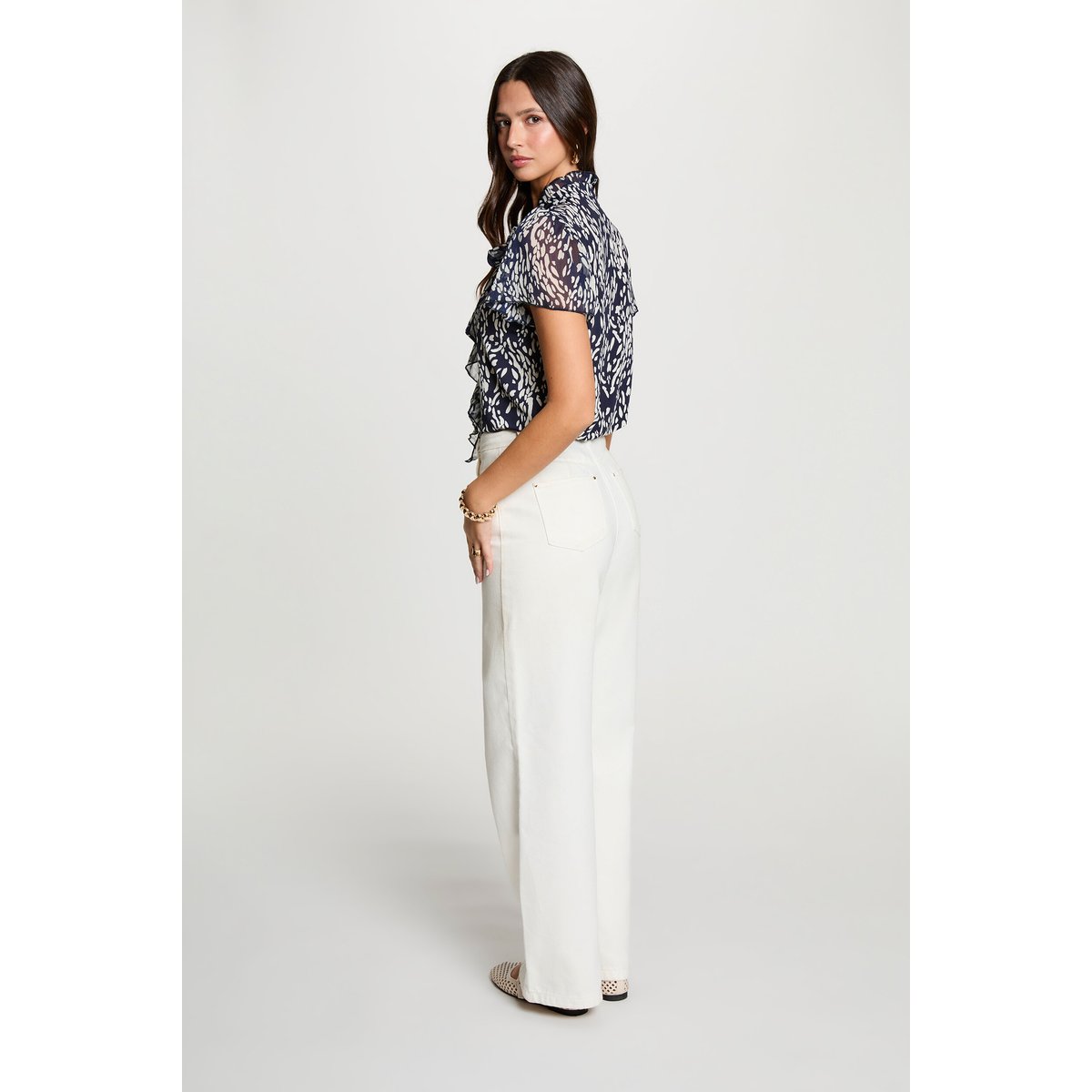 Chemise col v transparente bleu marine, MORGAN