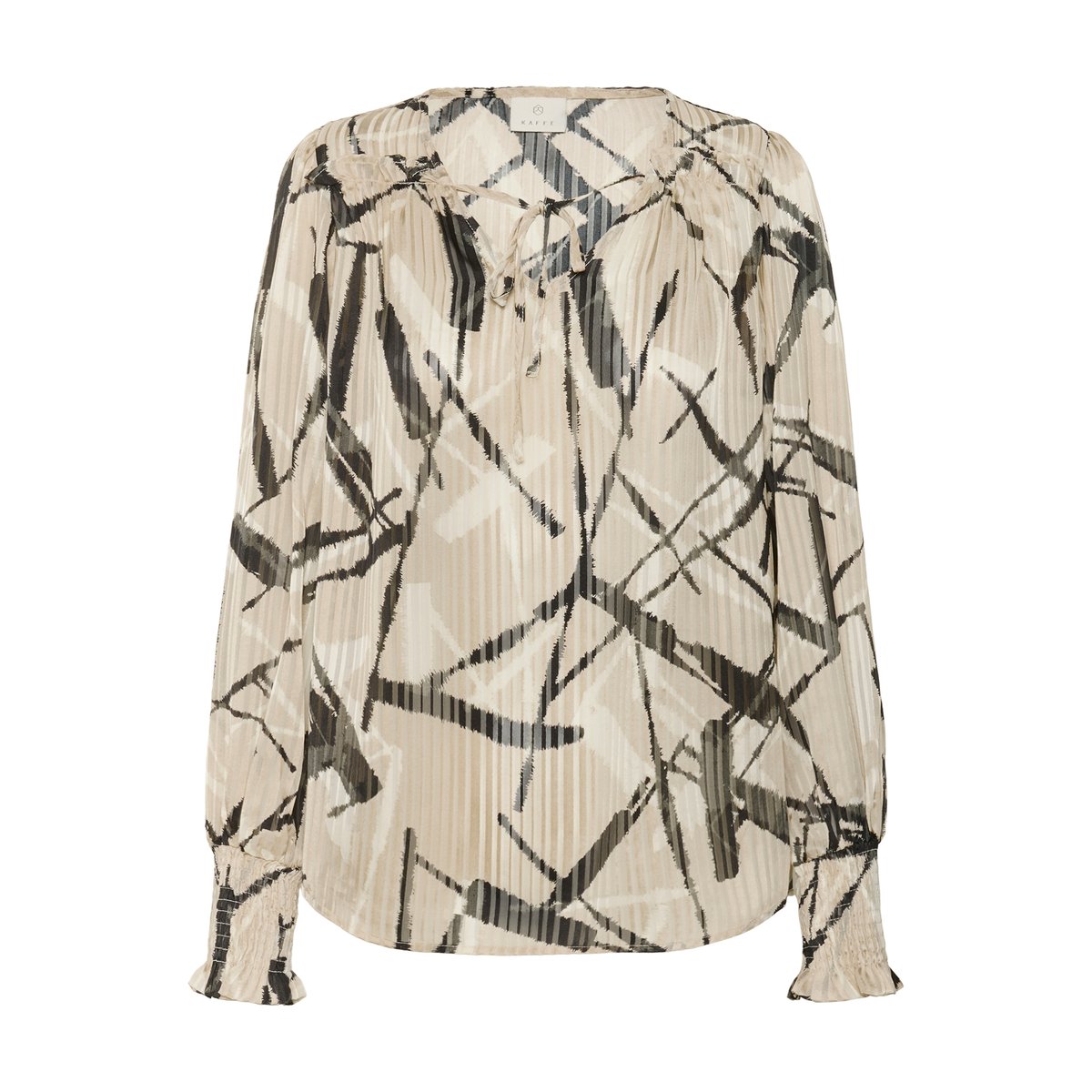 Blouse with long sleeve beige feather gray/noir graphic, KAFFE