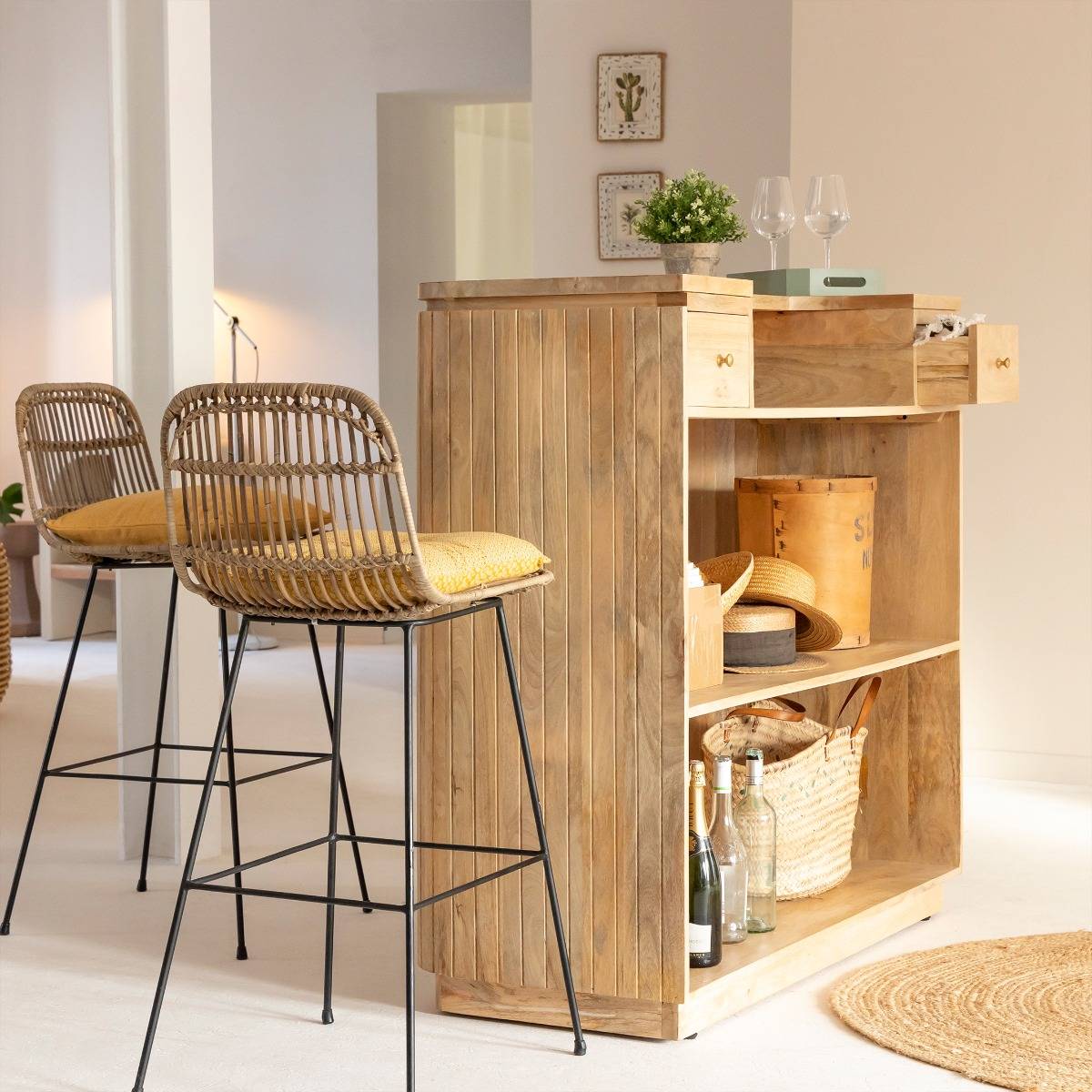 Meuble bar en bois de manguier LOU bois clair, MADE IN MEUBLES