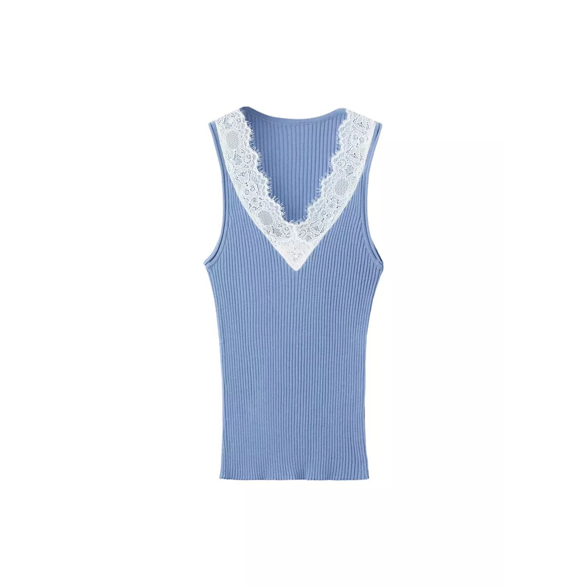 Top Lyocell dentelle bleu ciel, MANGO