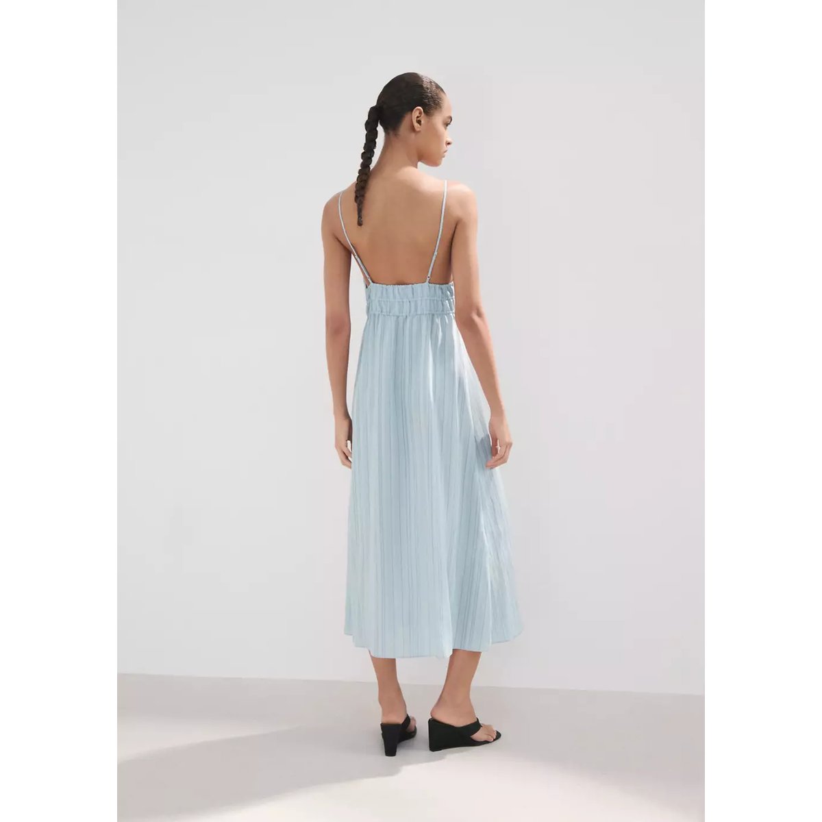 Robe froncée rayures bleu ciel, MANGO