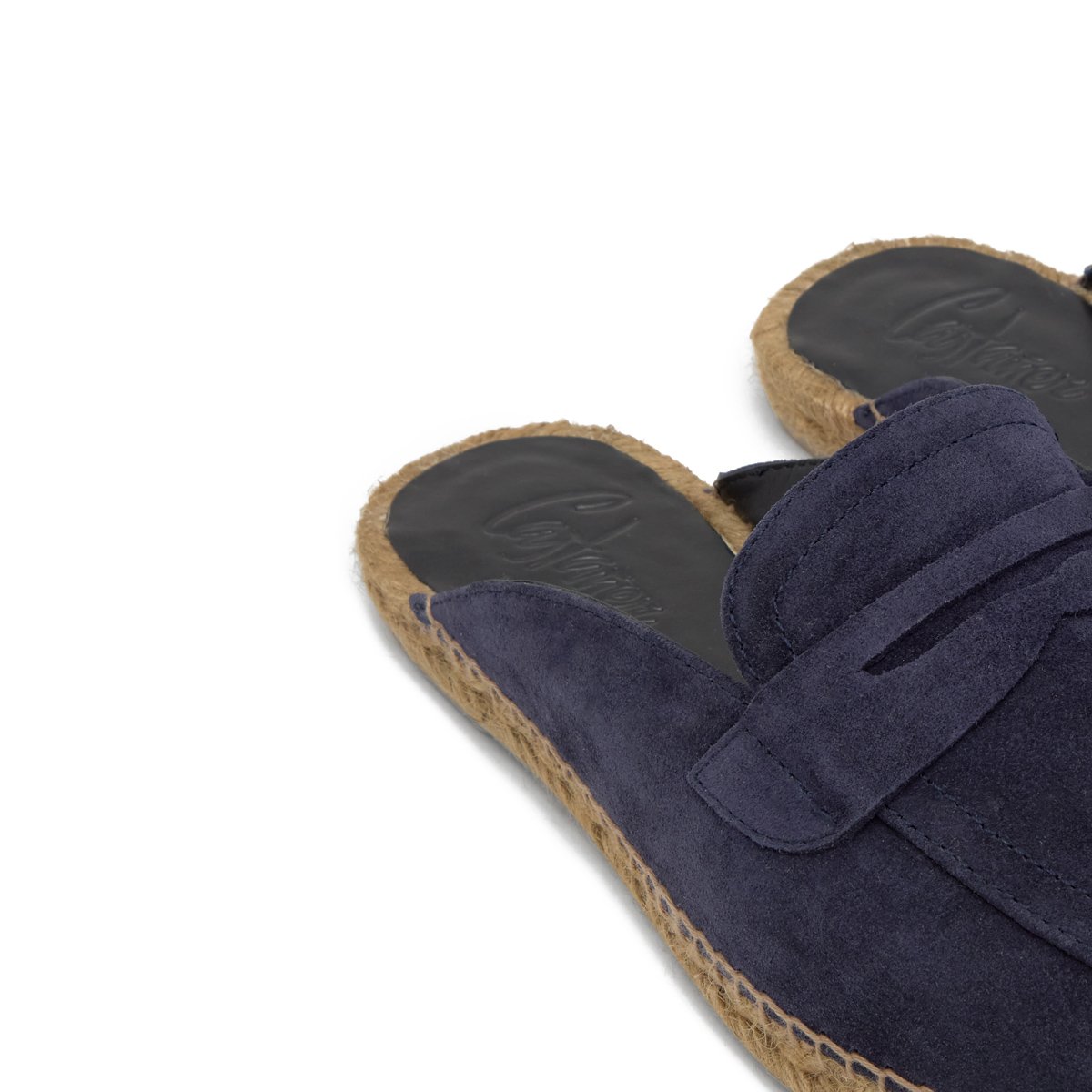 Espadrilles mocassin ouvertes en cuir NANDO PLATFORM bleu foncé, CASTANER