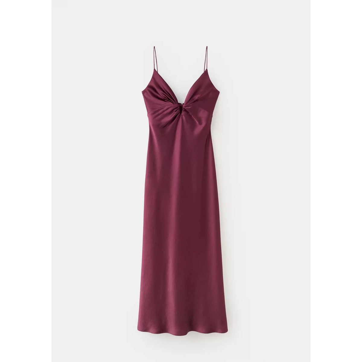 Robe satinée col V grenat, MANGO