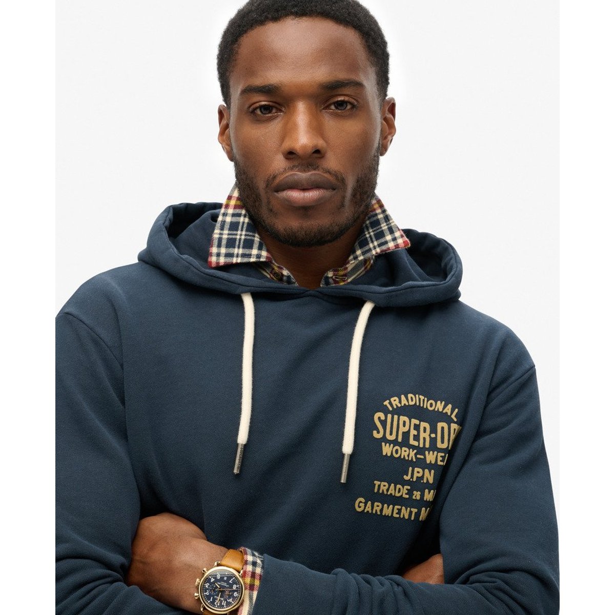 Sweat à capuche Workwear à motif floqué sur la poitrine bleu marine éclipse, SUPERDRY