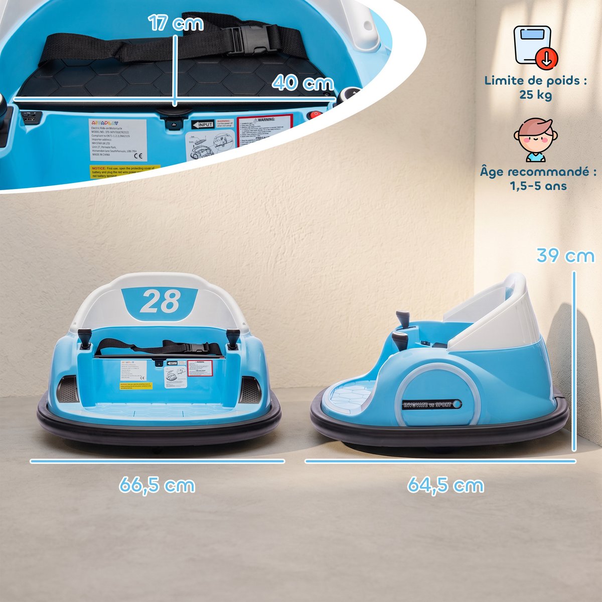 Voiture électrique pour enfants Polypropylène bleu, AIYAPLAY
