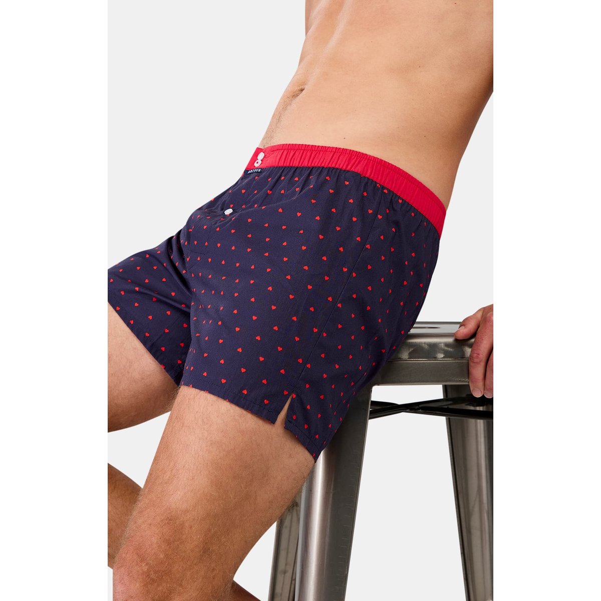 Caleçon avec suspensoir homme en coton Marine à cœur rouge marine, ARTHUR