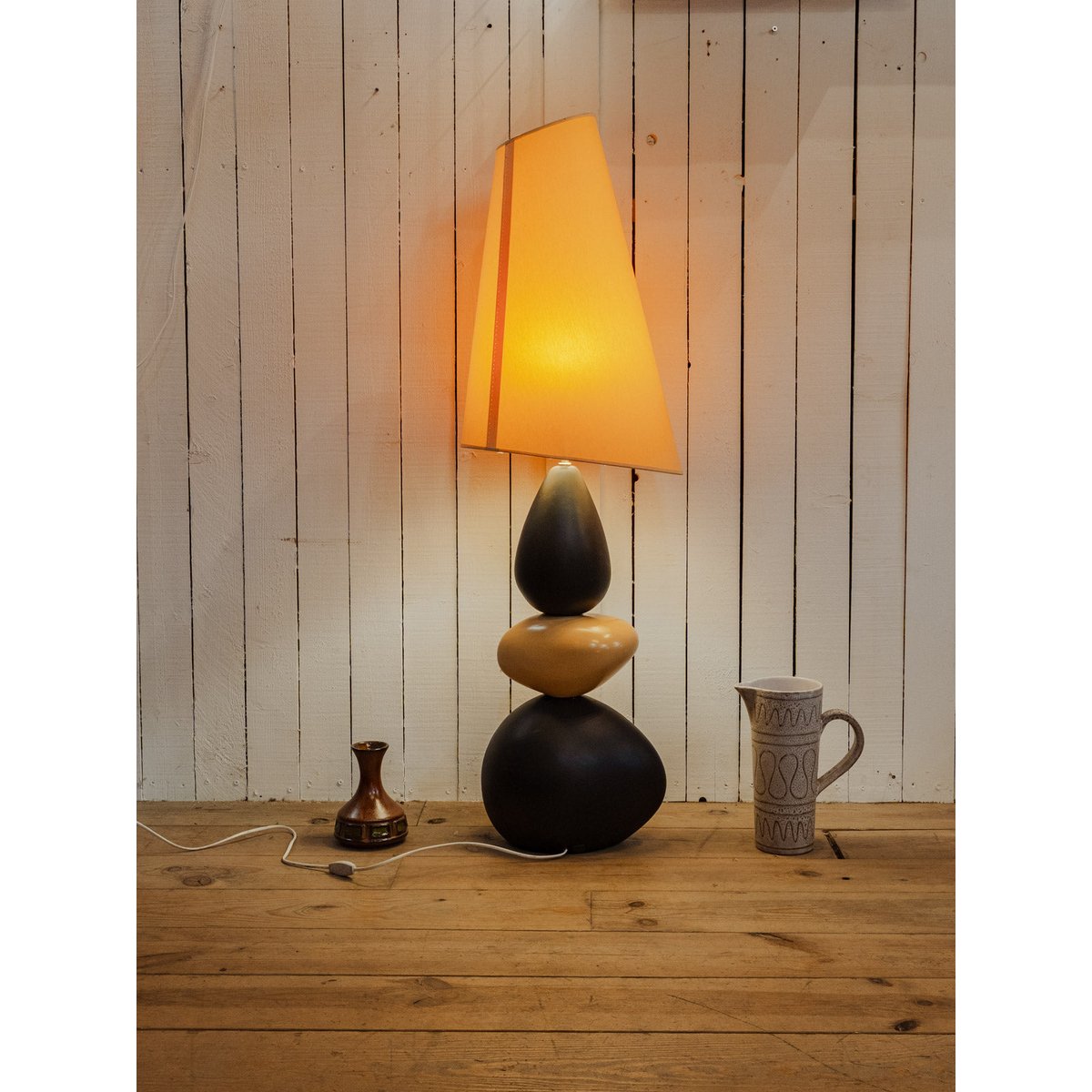 Grande lampe à poser noir et beige Julia N°1132 - Bon état noir, DEBONGOUT