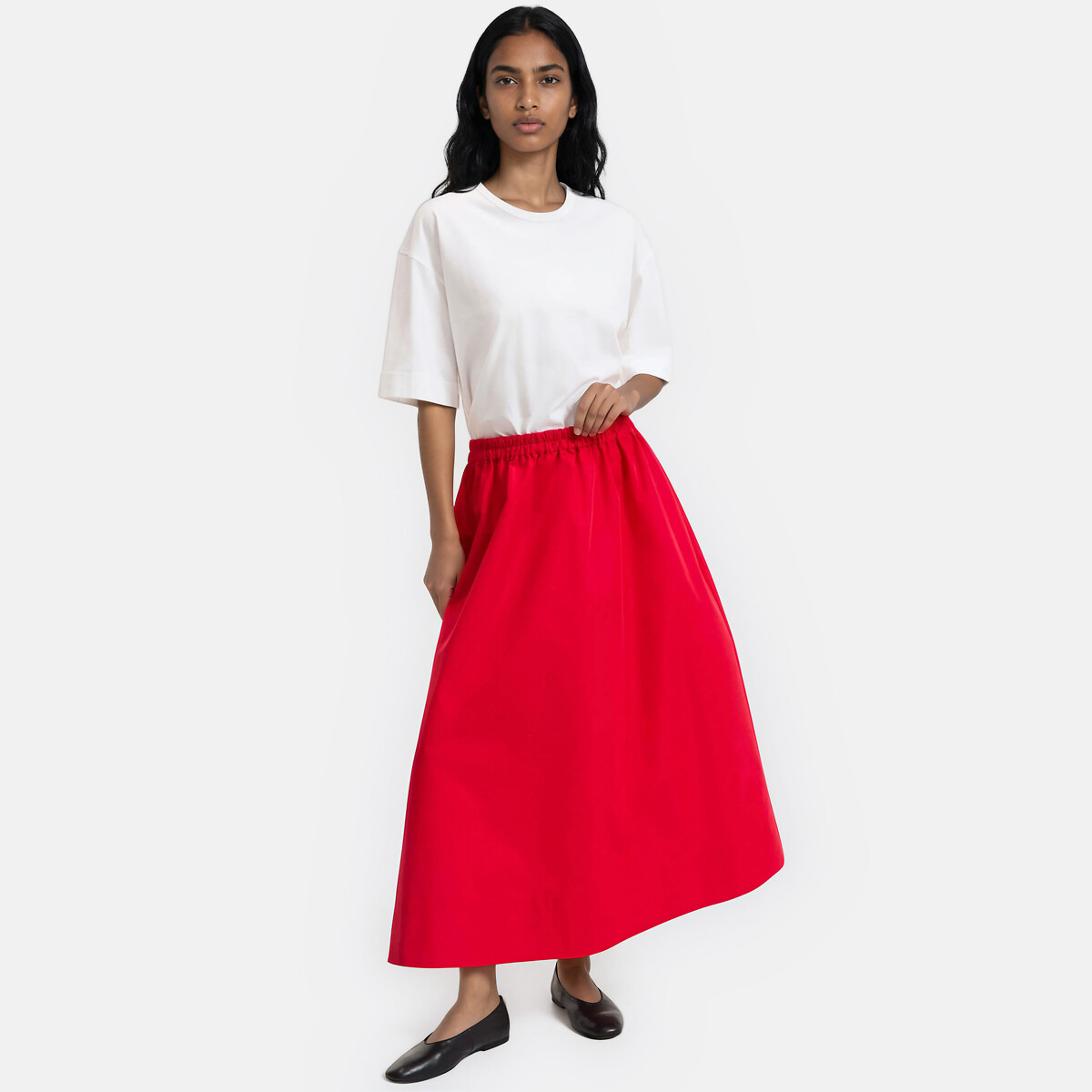 Loose Oversize Cotton Short Sleeve T-Shirt with Crew Neck white, LA REDOUTE COLLECTIONS