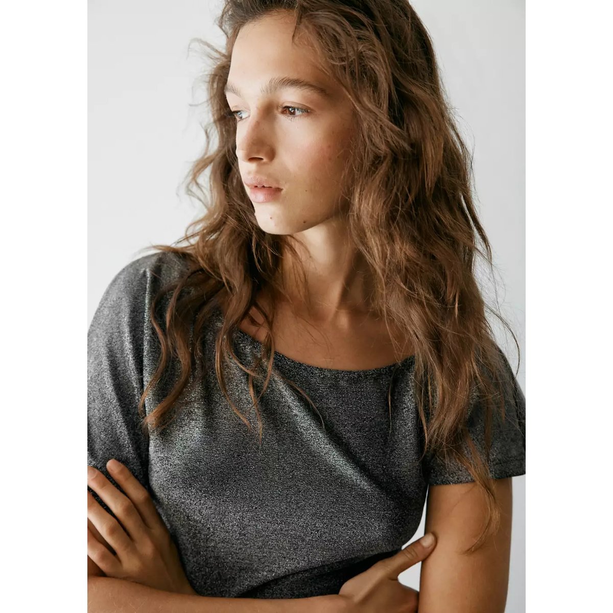 Top asymétrique Fil textile argent, MANGO TEEN
