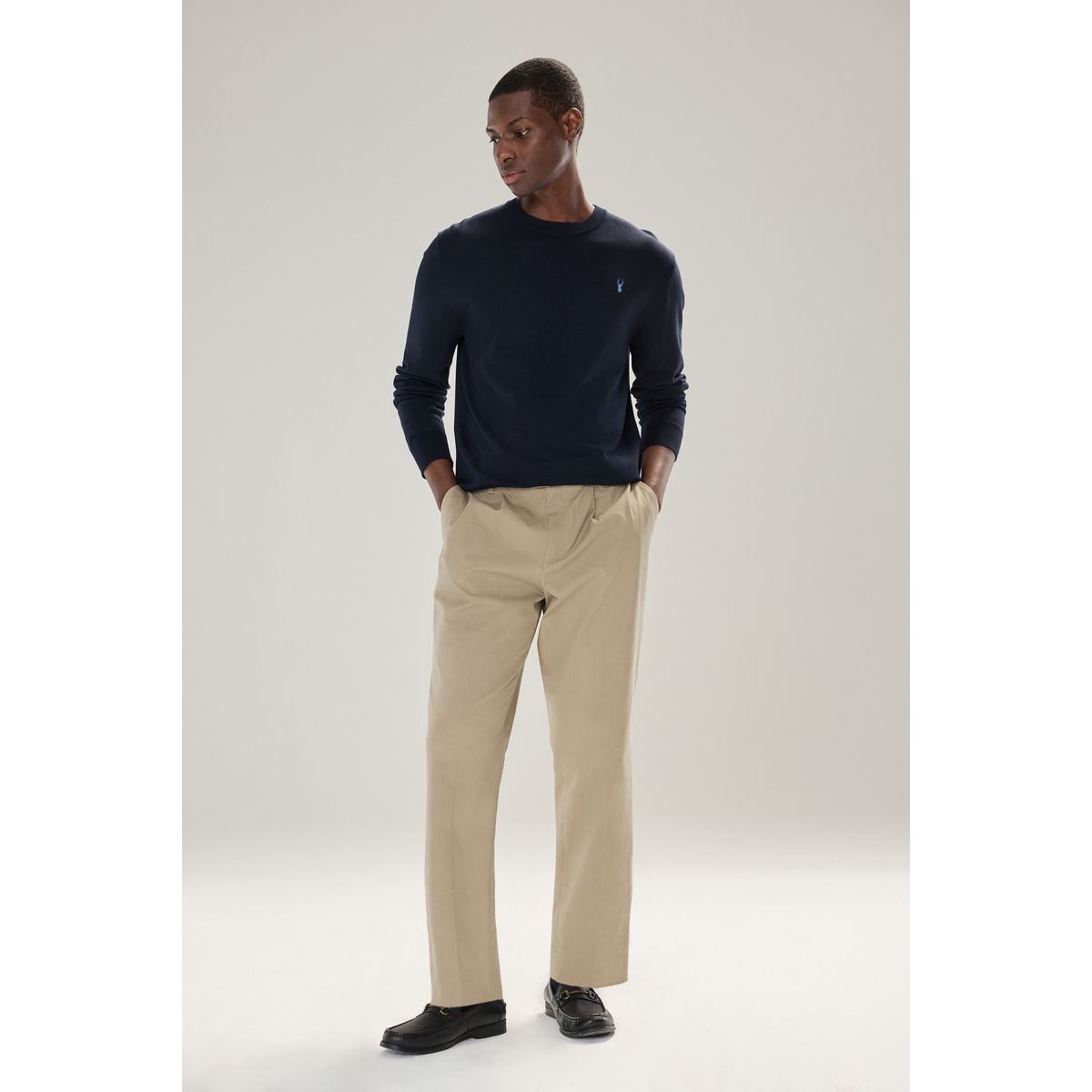 Pull ras du cou standard en coton majoritaire bleu marine, NEXT